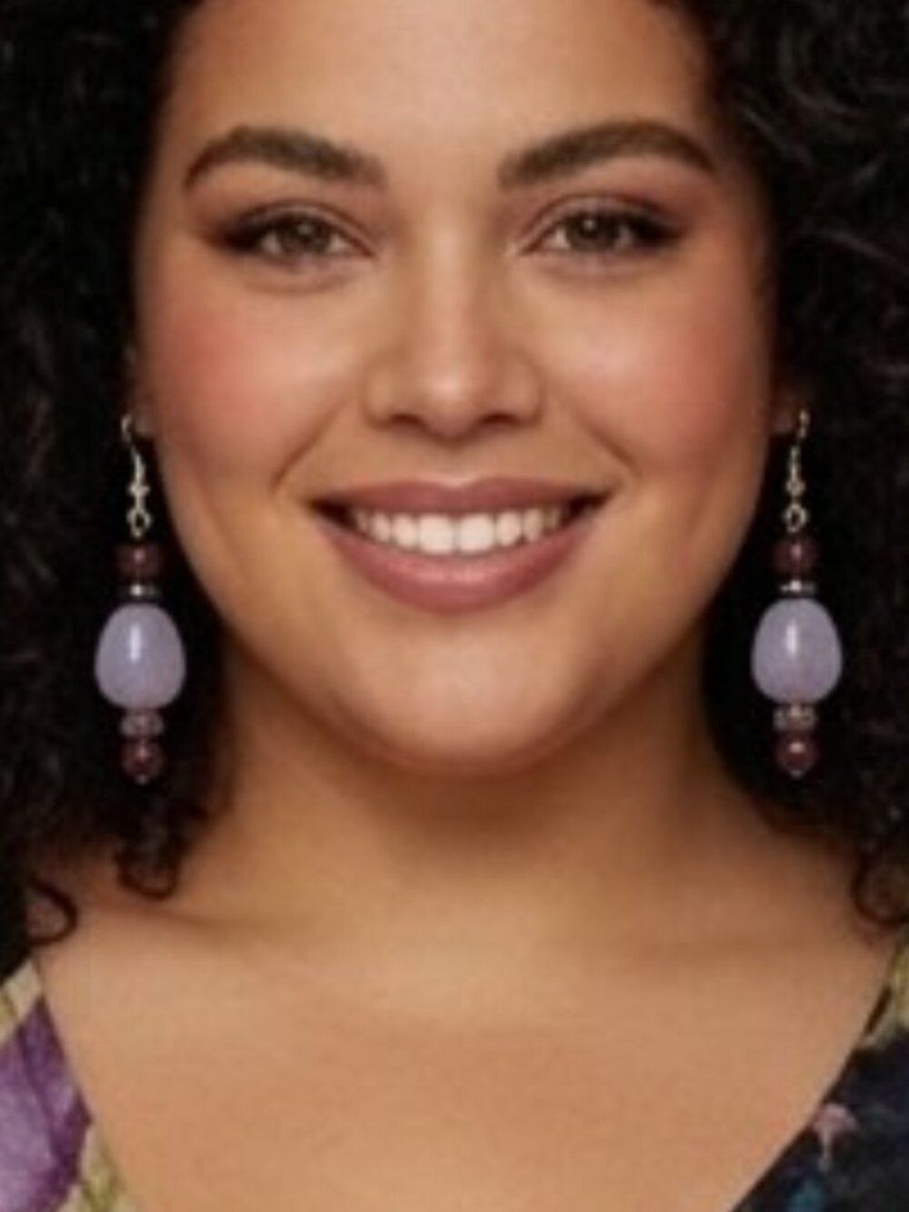 Purple Glass Beads, Amethyst and Hematite Pierced Earrings